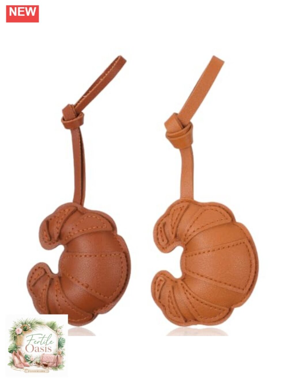 Croissant Keychain Set 2Pcs PU Leather Bag Charm Cute Pastry Purse Decor
